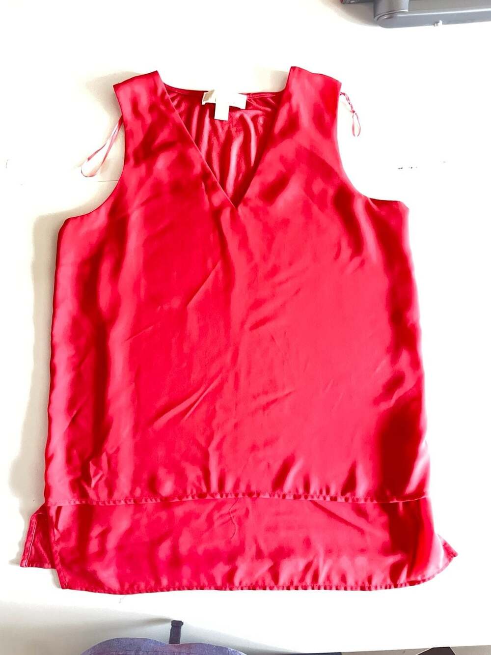 Michael Kors Women's Red Sleeveless V-Neck Layered Blouse Tank Top MEDIUM 07